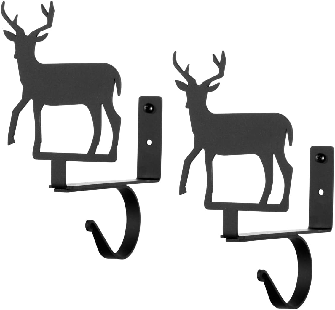 Village Wrought Iron Deer Curtain Curtain Rod & Shelf Brackets (Pair)