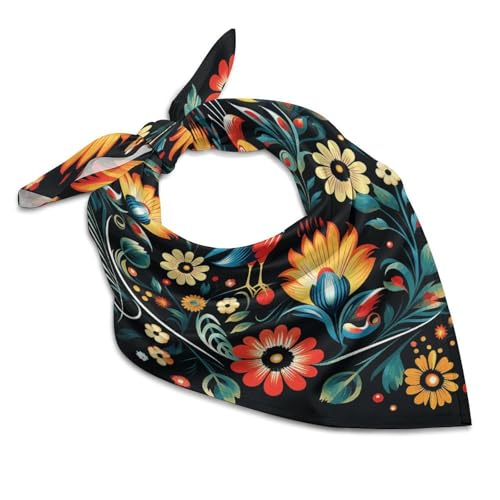 Square Head Scarf Silk Like Neck Scarf Polish Folk Art Pattern Satin Bandanas Sleeping Hair Scarfs Fashion Silk Feeling Scarfs Boho Headwear Kerchief 18