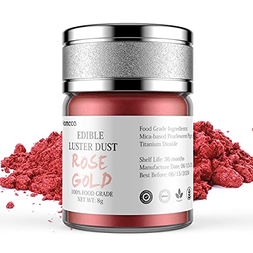 Nomeca Edible Luster Dust, 8 Grams Food Grade Cake Dust Metallic Shimmer Christmas Food Coloring Powder for Cake Decorating, Baking, Fondant, Gumpaste, Chocolate, Candy, Drinks, Cookies - Rose Gold