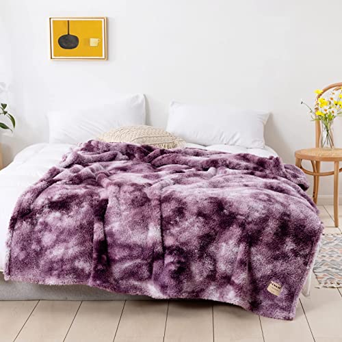 Gonaap Sherpa Fleece Throw Blanket Plush Fluffy Cozy Lightweight Blanket For Bed Sofa Couch Travel (Throw(50"X60"), Tie Dye Purple) #TOP2