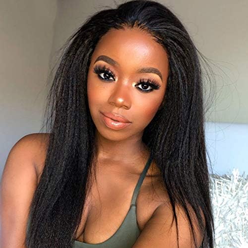 Kinky Straight 360 Lace Frontal Human Hair Wigs Brazilian Virgin Remy Hair Wigs Pre Plucked Lace Front Wig 150% Density Natural Hairline with Baby Hair for Black Women (22 Inches)