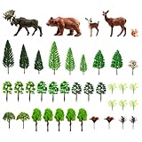 40 PCS Woodland Animals Figures Model Trees 5 Pcs Animal and 35 Pcs Mixed Plastic Trees Forest for Woodland Cake Toppers Decorations Birthday