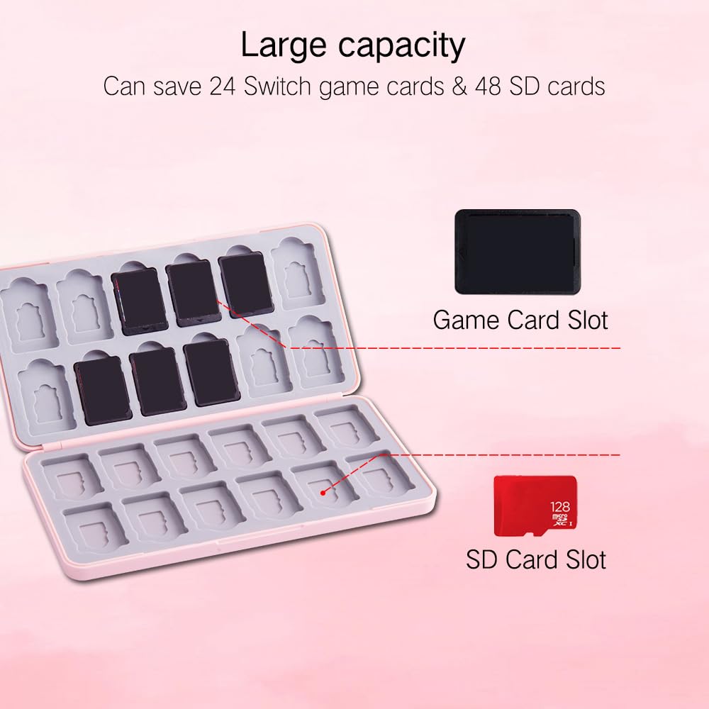 PERFECTSIGHT Custodia per carte da gioco per Nintendo Switch/Switch Lite/OLED, custodia per 24 carte da gioco e 24 schede SD, scatola portatile compatta Kawaii (Dessert Kirby)