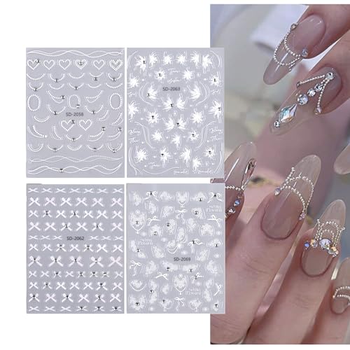 Luxvara 3D Stickers Ongles Nail Art, Fleurs Autocollant Ongle, 5D Papillon Deco Ongle Nail Art Bricolage Autocollant à Ongles 4 Feuilles