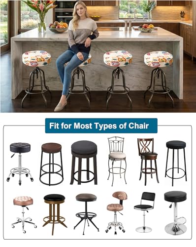 Image of CRFATOP 6 Pack Waterproof Bar Stool Covers Round Seat Slipcover,L,05