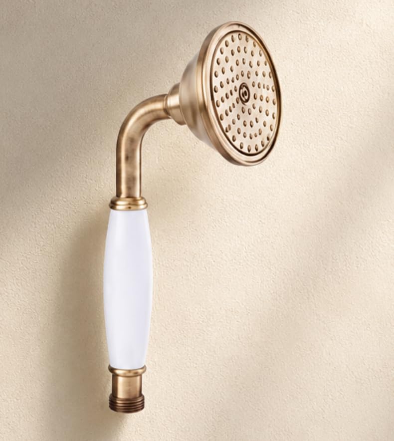 CLASSIC.BRO Soffione Doccia Placcato Bronzo con Manico in Plastica Bianca, Stile Classico