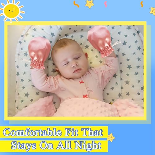 Heyshapeing 1 Pair Satin Eczema Gloves for Babies Kids Eczema Mittens Anti Scratch Eczema Relief Hand Gloves Adjustable (Pink) - Thumbnail 3