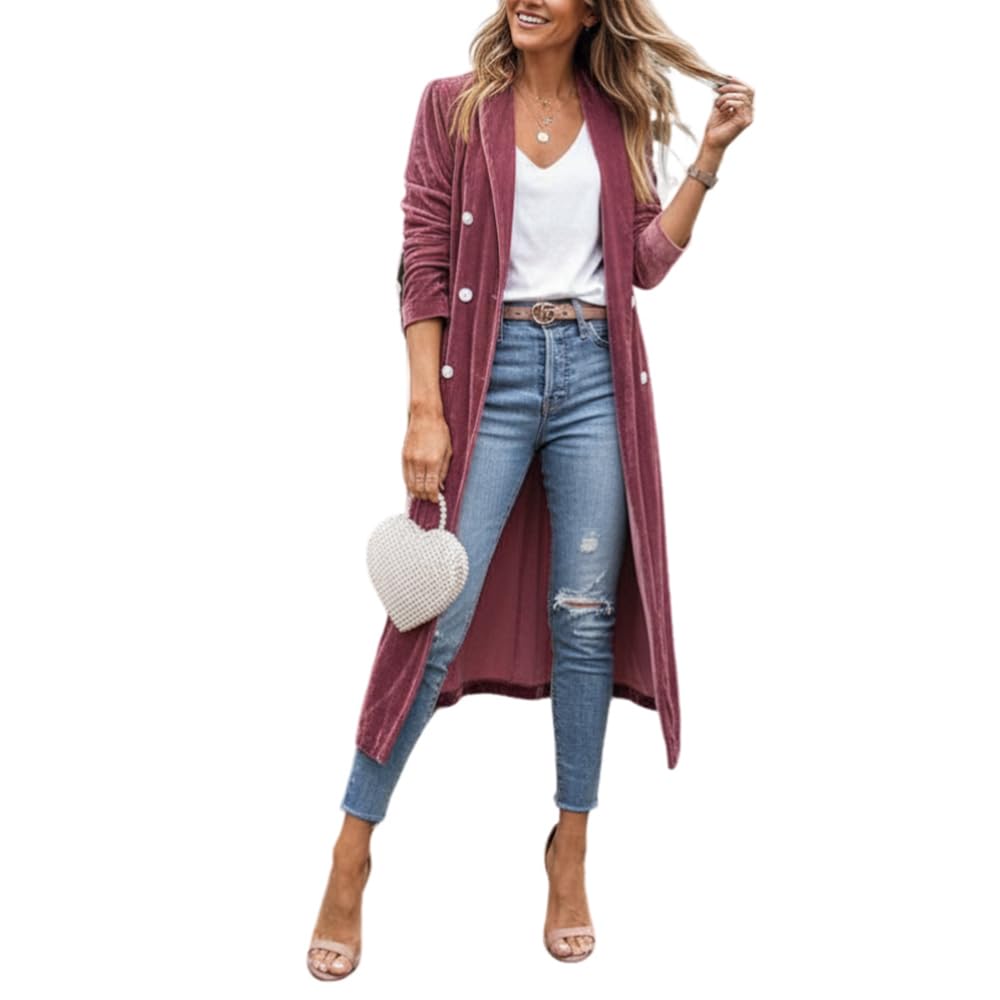 Akivide Womens Long Velvet Cardigan Jacket Open Front Velour Casual Vintage Elegant Duster Outwear Blazer Trench Coat 2025