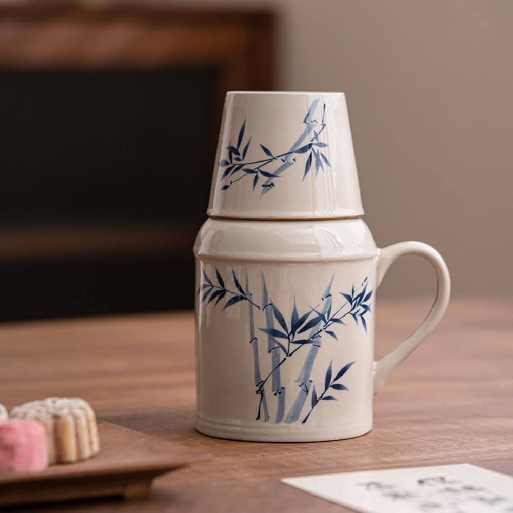 Petite Tasse à thé en céramique avec Couvercle, Service à thé/ragoût, Bouteille Chinoise, Anse (Paix et Joie)