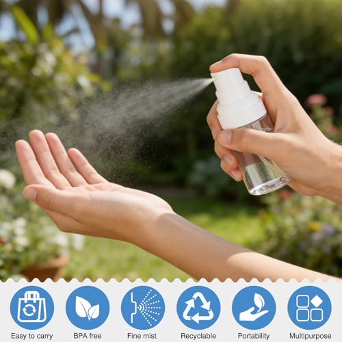 Travel Spray Bottles 2 Pack 1.35oz Small Fine Mist Spray Bottles, Portable Refillable Plastic Travel Bottle Set for Toners, Perfume, Rose Water - Image 6
