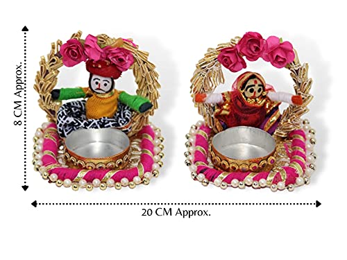 Image of JH Gallery Handmade Recycled Material Rajasthani Dolls Puppet Jharokha Tealight Candle Holder, Multicolor (1 Pair), Recycled Material