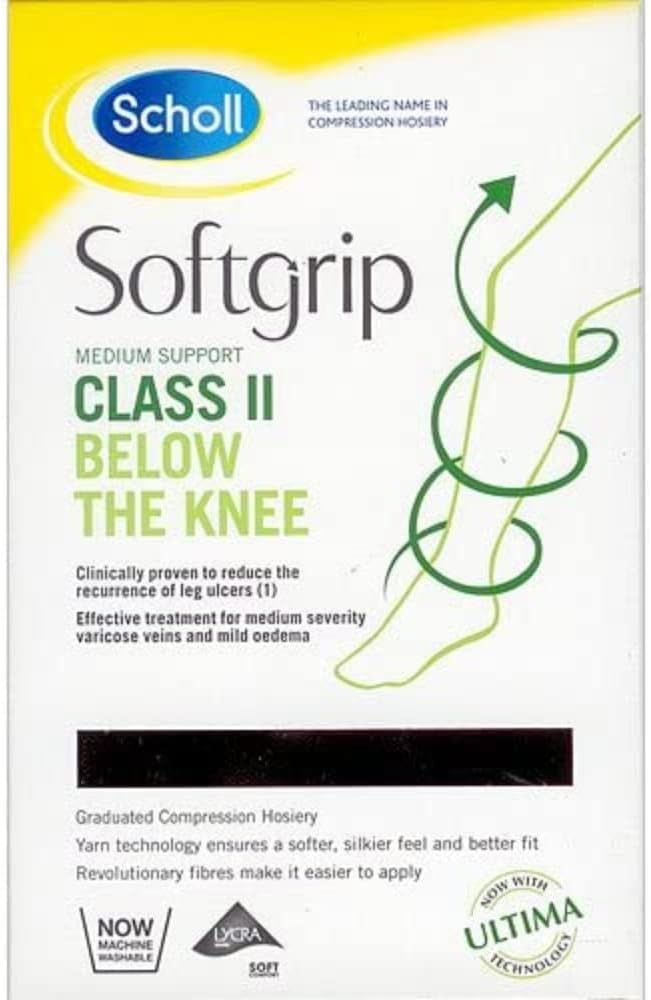 Scholl Unisex Softgrip Medium Support Class Ii Ribbed - 2 For Mens Or Women Black, Sock, Off-white, L UK