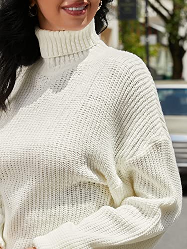 Image of ZAFUL Women's Cropped Turtleneck Sweater Lantern Sleeve Ribbed Knit Pullover Sweater Jumper