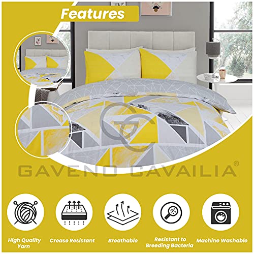 GC GAVENO CAVAILIA Geometric Duvet Covers Single, Breathable Marble Bedding & Linen, Cosy Bed Comforter Cover, Ochre/Grey, 686705 - Image 3