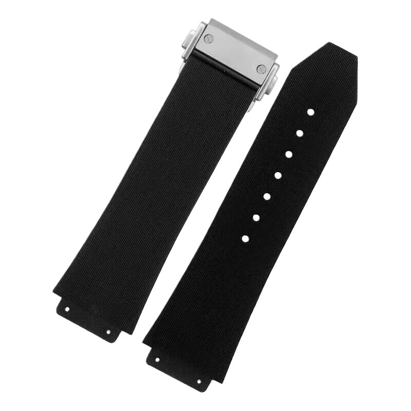 ROUHO Premium Flexible Silicone Sport Watch Band Replacement Rubber Watch Strap for Hublot Classic Fusion-Black + Folding Buckle 23 x 16mm
