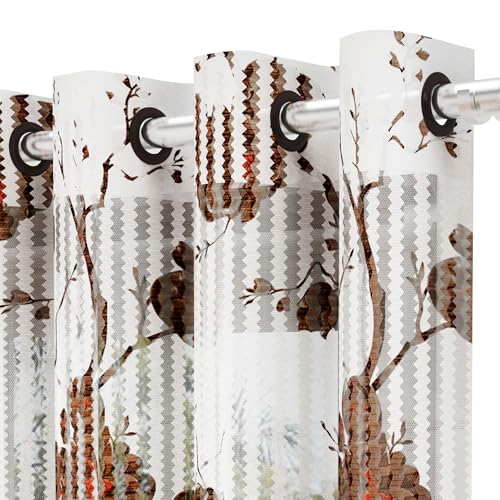 Image of Sheer Window Curtains Transparent Curtains for Window 5 Feet Curtains for Home |Floral| Brown |Polyester, Pack of 10