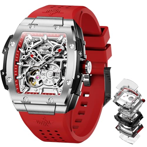 Image of OLEVS Watch Men Self Winding Luxury Skeleton Mechanical Business Dress Square Wrist Watches Calendar Watches