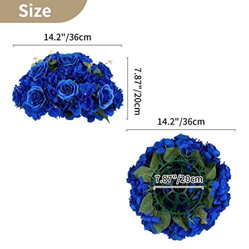 Nuptio Flower Ball Arrangement Bouquet - 10 Pcs 14.2 Inch Diameter Artificial Flowers Arrangements Bouquets Centrepieces For Tables - Royal Blue Silk Fake Rose For Wedding Birthday Party Decorations #TOP4