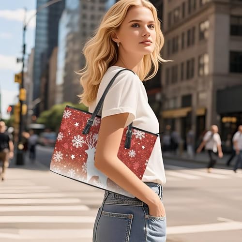 Christmas Tote Bag for Women PU Leather Handbags Top Handle Purses Shoulder Makeup Work Bags 2 Pcs4