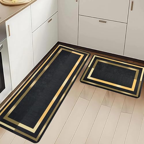 Image of HomeStrap Set of 2 Absorbent Anti Skid Kitchen Floor Mat | Rubber Mats for Sink, Cooking Area & Kitchen Entrance | Quick Dry, Waterproof, Easy to Clean Kitchen Runner Mat Set - Black