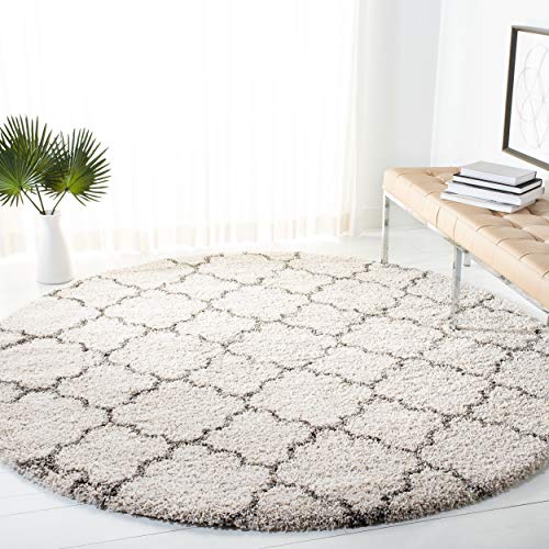 Safavieh Hudson Shag Collection SGH282A Ivory and Grey Moroccan Geometric Quatrefoil Round Area Rug (5' Diameter)