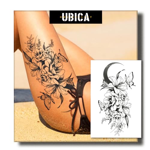 UBICA 2 Sheets Semi Permanent Tattoos Temporary Tattoo for Women Lasts 7-15 Days Water-Resistant Fake Tattoo Stickers Realistic Flower Design for Party (7.5x4.8 in) Non-Reflective & Safe for Skin