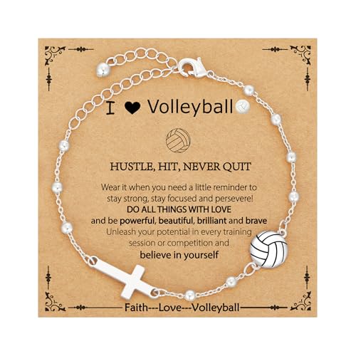 VULETO Volleyball Bracelet Gifts for Girls Women Cross Link Chain Sport Accessories Birthday Christmas Christian Jewelry Gifts for Teen Girls 8-12 Team Coach Lover Player Silver