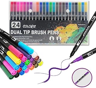 Halobios Dual Tip Brush Pens, Art Supplies Colouring Pens Set for Kids Colouring Books, 24 Colours Felt Tip Pens Art Markers for Design, Drawing, Painting, Sketching, Calligraphy, Lettering