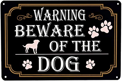 WOSTOD Warning Beware of The Dog Vintage Metal Tin Signs for Fence Lawn Garden Yard Signs Outdoor Indoor Use 8X12Inch