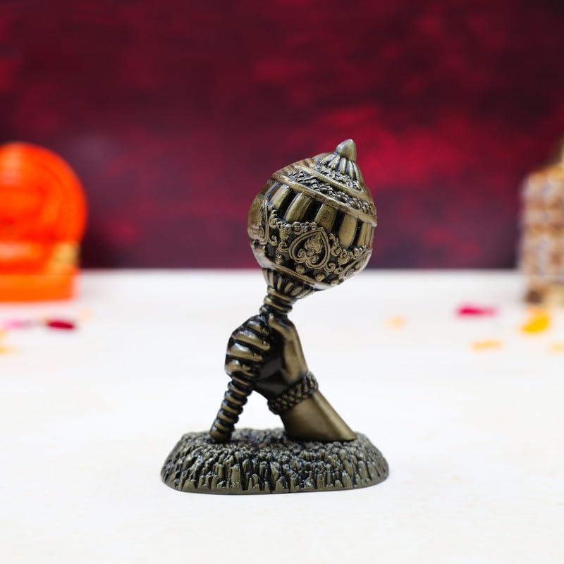 Yoshiva Metal Lord Hanuman Idol with Golden Gada, 7.5 cm Bronze - Image 2