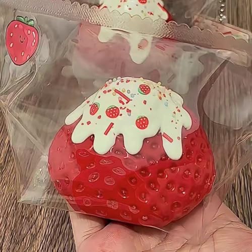 Taba Squishy, Snow Top Strawberry, Handmade Silicone Toy, Kawaii Style Gift Packaging Decorative Keychain (1 Pc)