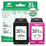 COLORETTO 301XL Cartouche pour HP 301 Envy 5530 4500 4507 5532 4504 4502 DeskJet 2540 1510 2547 3050 1050 OfficeJet 2620 2622 2624 4630 4632 4634 HP301 Cartouche Encre pour HP 301 XL Noir et Couleur