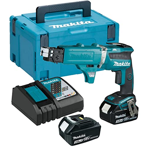 Makita DFS452FJX2 18V Li-ion LXT Brushless Screwdriver Complete with 2 x 3.0 Ah Batteries, Charger and Auto-Feed Attachment Supplied in a Makpac Case