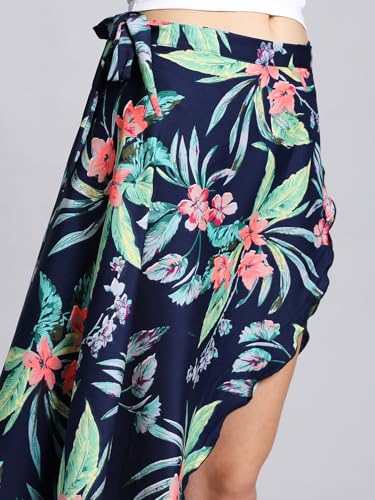 Image of GirlCode Women's Boho Floral Print Wrap Front Self Tie Knot Midi Skirt Women & Girls