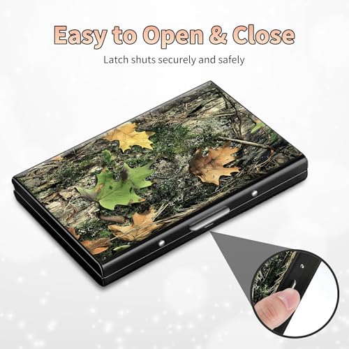 Image of Slim Credit Card Holder, Camo Tree Leaf RFID Blocking Metal Wallet for Men & Women, Aluminum Minimalist Hard Case Pocket-Sized Business Cards Organizer (Fits Up to 10 Cards)
