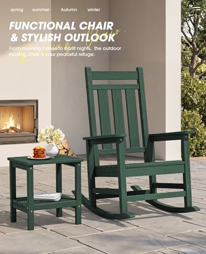 Image of KINGYES Oversized Outdoor Rocking Chair, HDPE Patio Rockers, Green