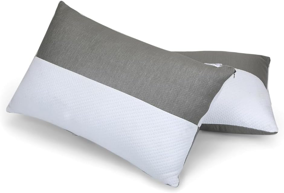 amazon basics Hollow Fiber Sleeping Pillow | Soft and Fluffy | Adjustable Height Pillows Set of 2 | White and Grey (27 x 16 Inches)