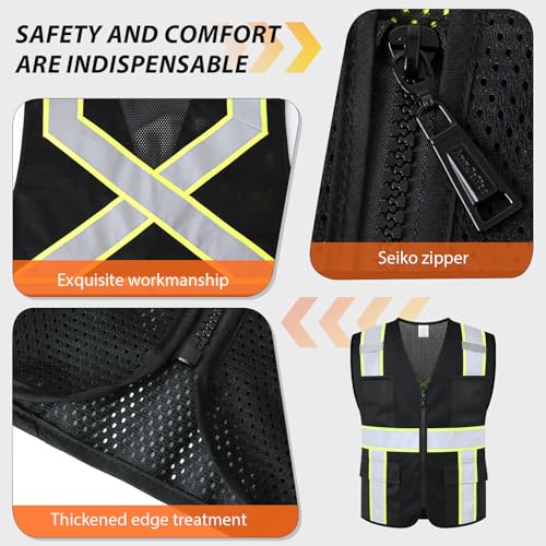 Image of Class 2 Safety Vest with Zipper Front and multiple Pockets, High Visibility Vest, Meets ANSI /ISEA Standards