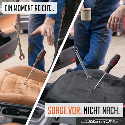 LIONSTRONG® Autositzschoner Vordersitz universell kompatibel [WASSERDICHT] - Autositzbezüge Vordersitze - Sitzschoner Sitzbezüge Auto - Autositz Sitzschutz - Werkstattschoner - Polyester 2 Stück