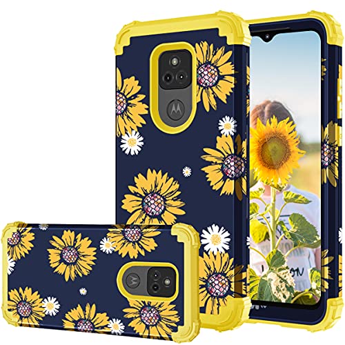 Fingic Moto G Play 2021 Case, Motorola G Play 2021 Case Sunflower 3 in 1 Heavy Duty Hard PC Soft Silicone Rugged Bumper Full-Body Shockproof Protective Phone Case for Motorola Moto G Play 2021, Yellow