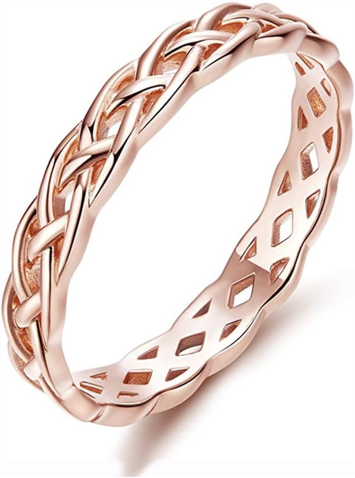 Celtic Knot Eternity Band Ring, Classic Stackable Rings for Women (Silver, Rose Gold, Black Sizes 6-10)