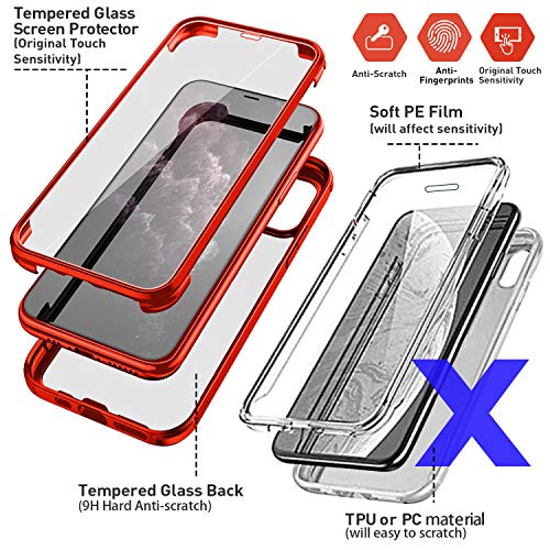 Ubunu Iphone 11 Pro Case With Screen Protector [Built-In 9H Hard Tempered Glass], For Magsafe 360 Full Body Protection, Clear Protective Iphone 11 Pro Phone Case Cover For Men Women 5.8'', Red #TOP3