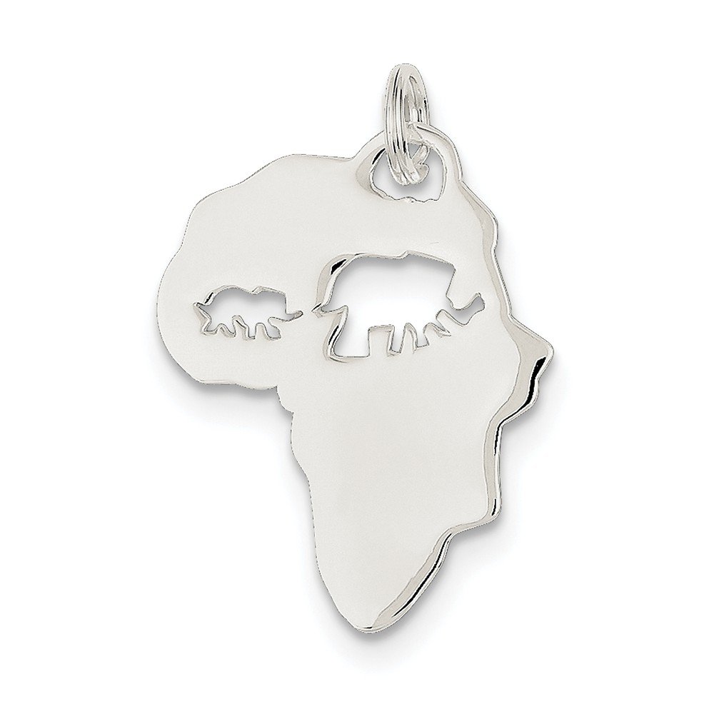 Sterling Silver Map of Africa with Elephant Cutouts Charm on Rope, Box or Curb Style Chain Necklace