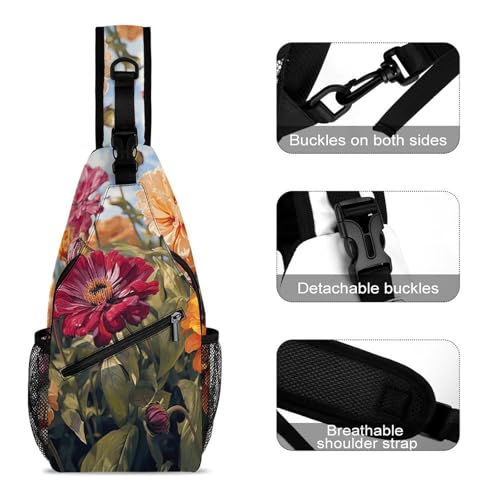 Colorful Spring Summer Flower Casual Chest Bag Crossbody Sling Backpack Daypack for Outdoors Hiking Traveling3