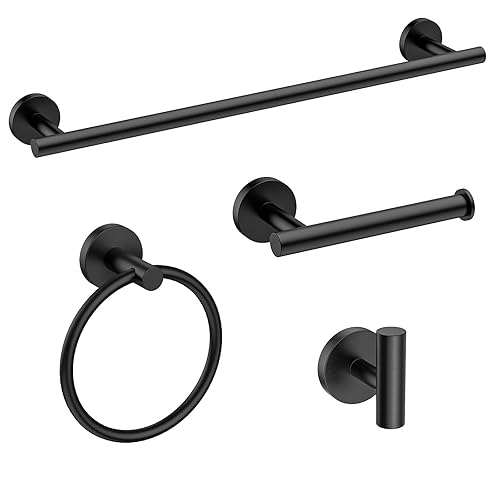 USHOWER Matte Black Bathroom Hardware Set, Modern 24-Inch Towel Bar