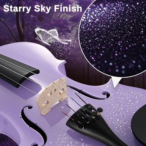 Image of Poseidon Acoustic Violin for Beginner, Full Size Violin Set for Students with Hard Case, Extra 4 /4 Strings Set, Violin Bow, Horse Bridge, Violin Rosin, Shoulder Rest, Clip-on Tuner, Manual - Purple