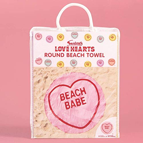 Love Hearts Towel-Round, Pink, 150cm x 150cm