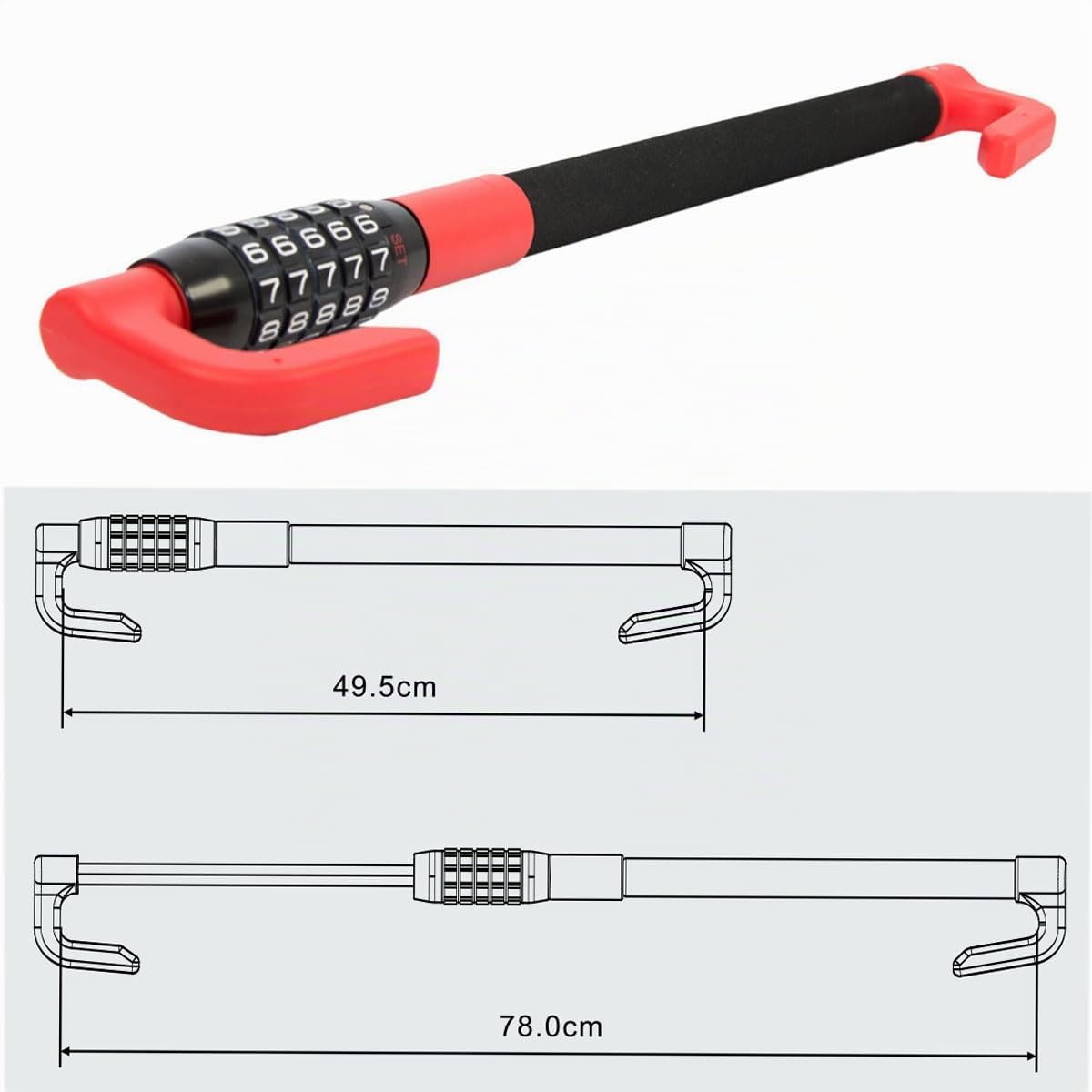 SCHMIDT security tools Pedal-Lenkradschloss LS-2000 49,5-78cm Auto KFZ PKW LKW Diebstahlsicherung Pedalschloss Wegfahrsperre Lenkradsicherung mit Zahlenschloss