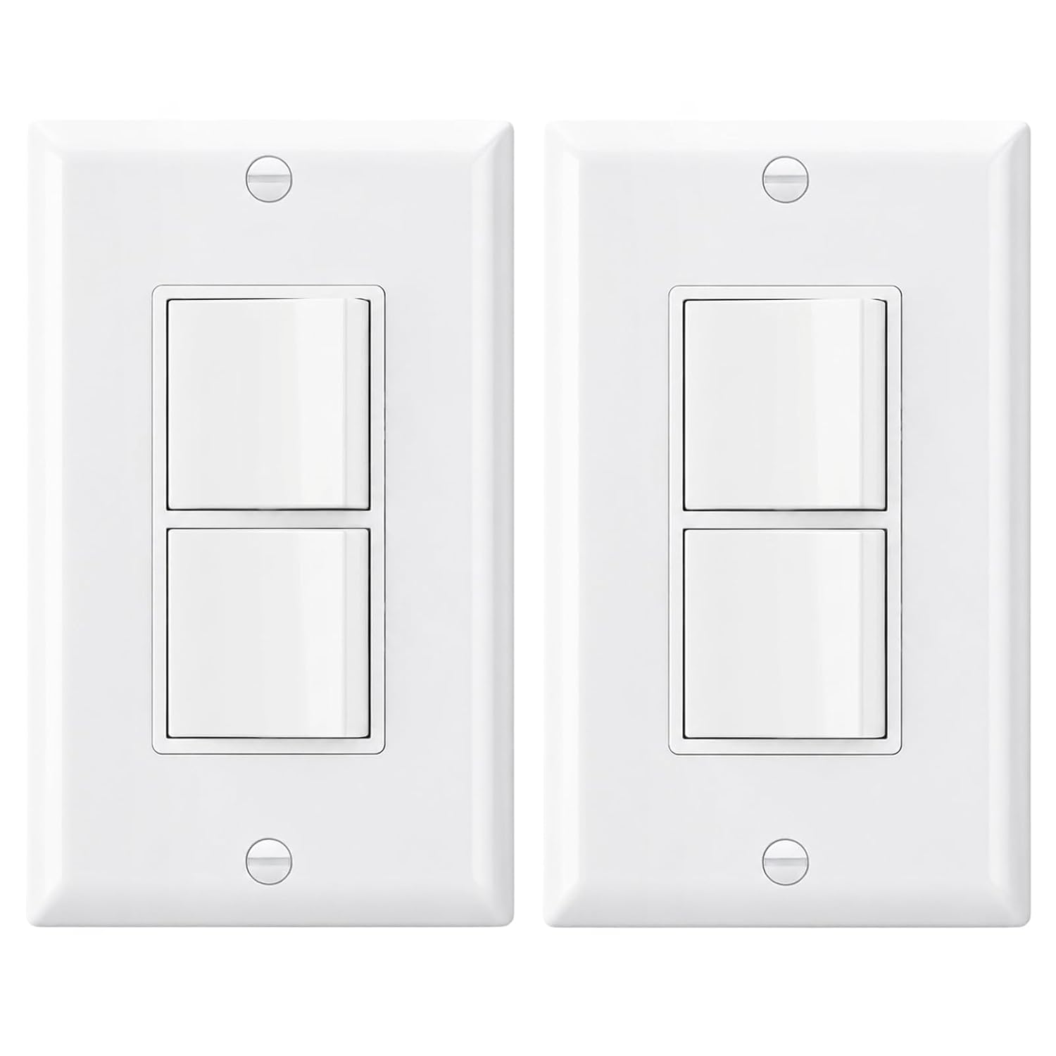BAOMAIN Duplex Rocker Switch with Wall Plate 15A 120V 2-Pack | Space-Saving Dual Single Pole Paddle Switch with Wall Plate.Safe Grounding 15A 120V Commercial Grade UL Certified
