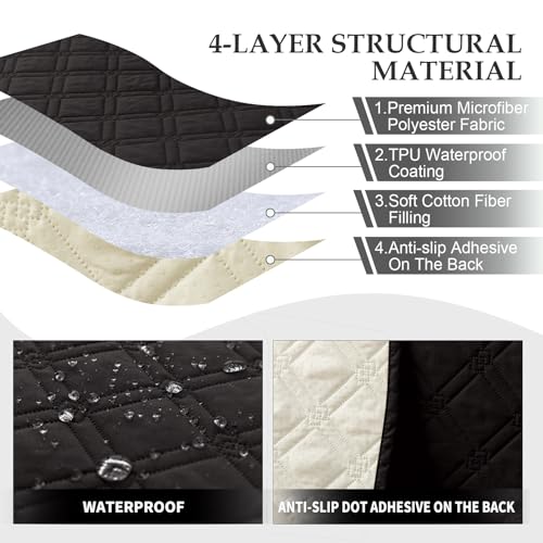 Image of Genina L Shape Couch Cover, Sectional Couch Chaise Covers, Waterproof Washable Sofa Covers for Left L Shape Chaise Lounge, Anti-Slip Sofa Slipcovers for Dogs Cats Pet Friendly(Black)